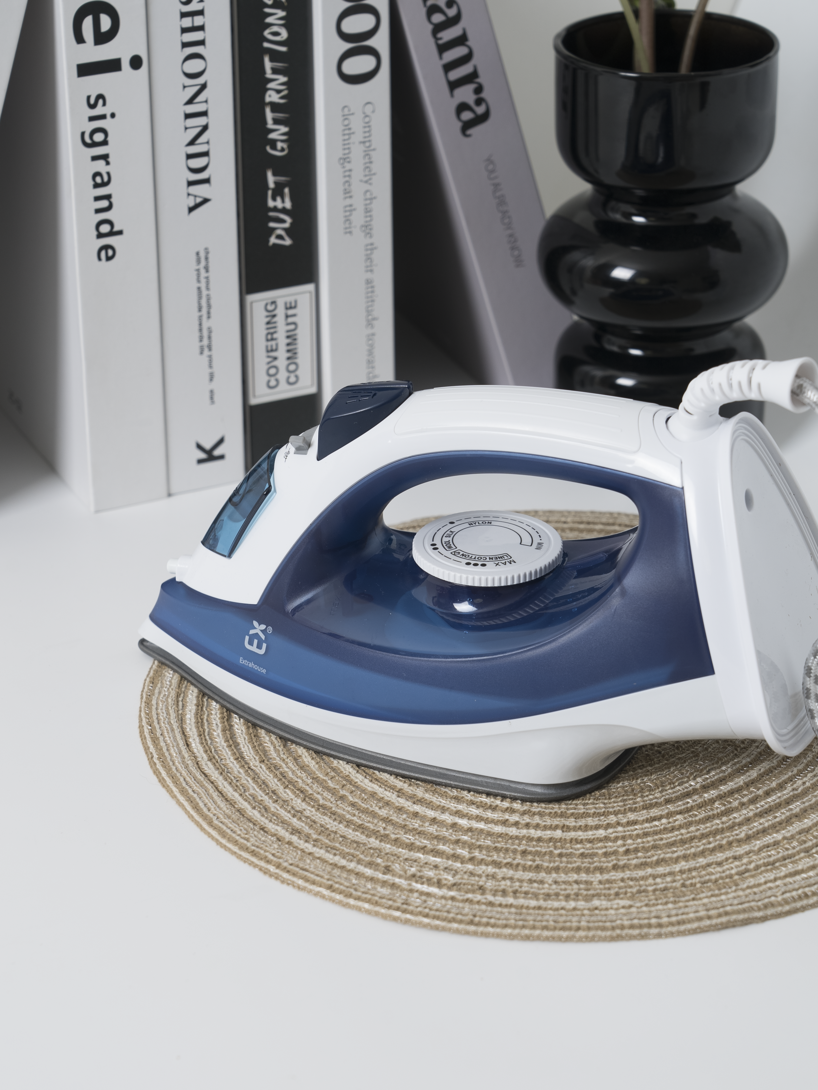 PLANCHA DE VAPOR BLANCO-AZUL 2000W PLACA TEFLON CABLE 1.6M-NCY818 - Imagen 3