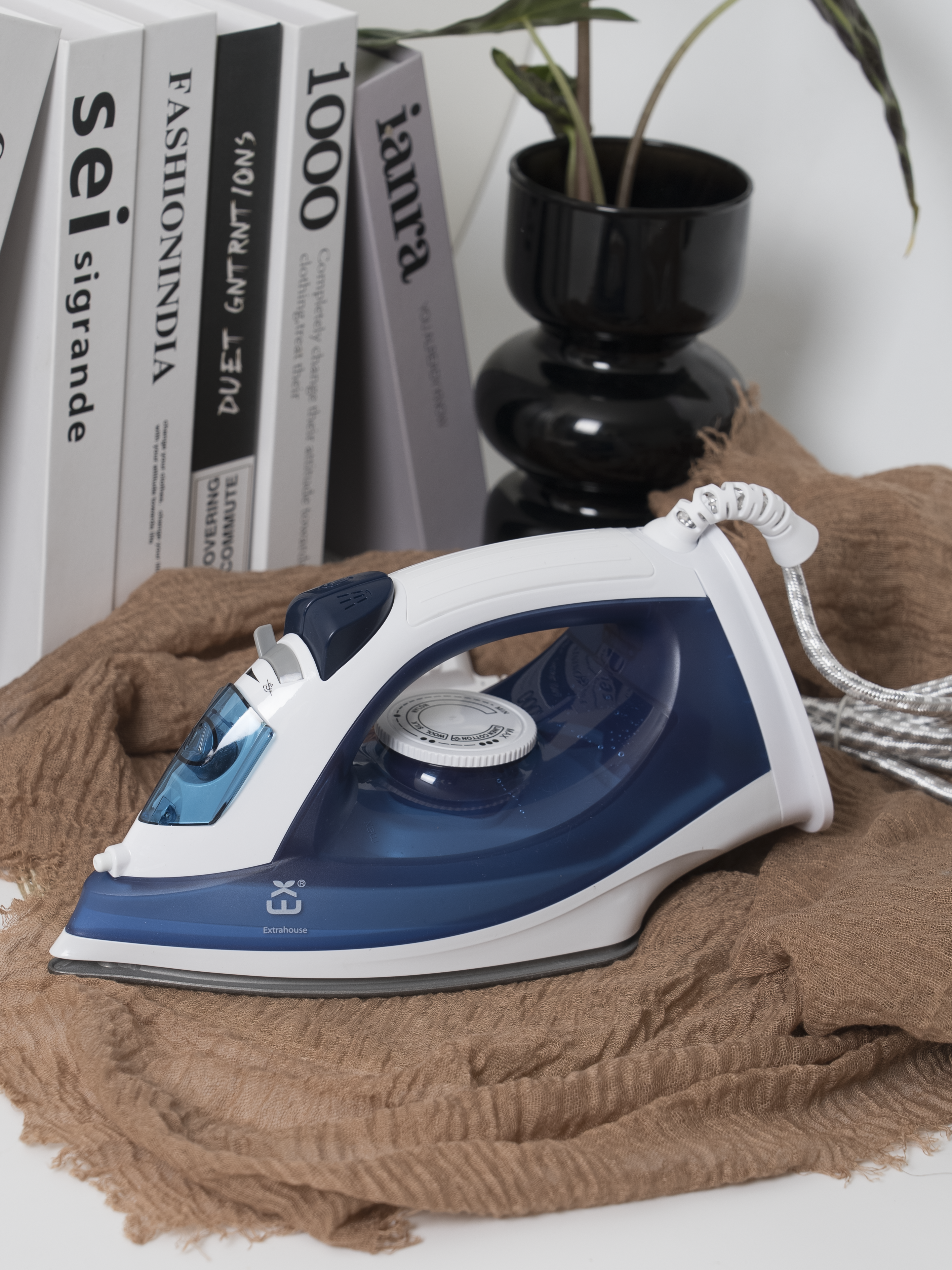 PLANCHA DE VAPOR BLANCO-AZUL 2000W PLACA TEFLON CABLE 1.6M-NCY818 - Imagen 5